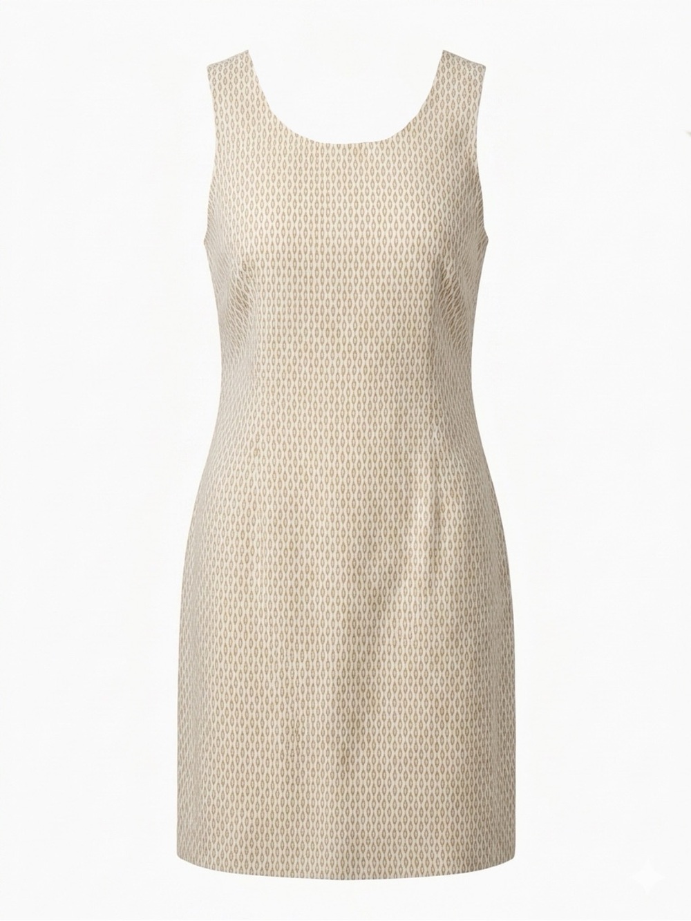Tommy Bahama Linen Blend Beige White Geometric Shift Dress Sleeveless Zip S/P